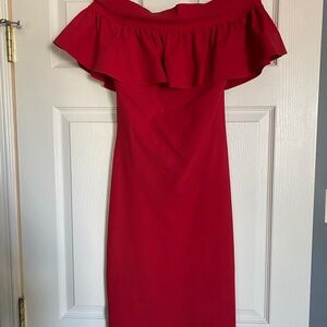 Chiara Boni Scarlet Off-Shoulder Midi Dress